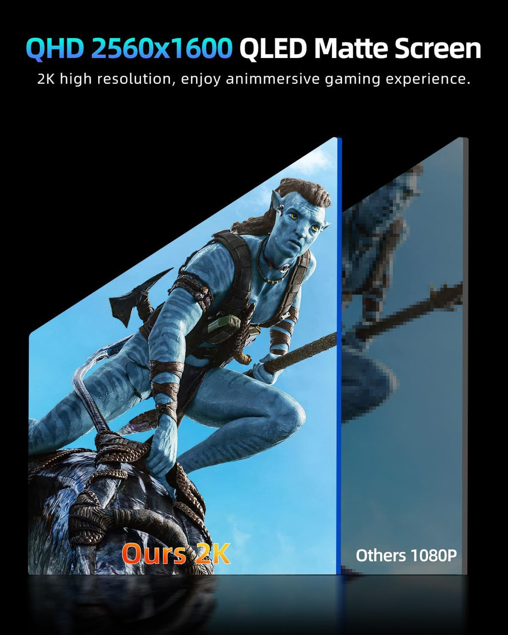 18" QLED Portable Monitor, 2K 2560×1600, 144Hz Gaming Display, 500 Nits Brightness, FreeSync HDR, 100% DCI-P3, Ultra-Slim USB-C/HDMI Monitor for Laptop MacBook Phone Game Console, VESA Mount